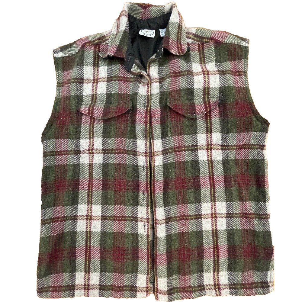 Resist Men M Wool-Blend Sleeveless‎ Cut-Off Muscle Shirt Brown Plaid Lined READ